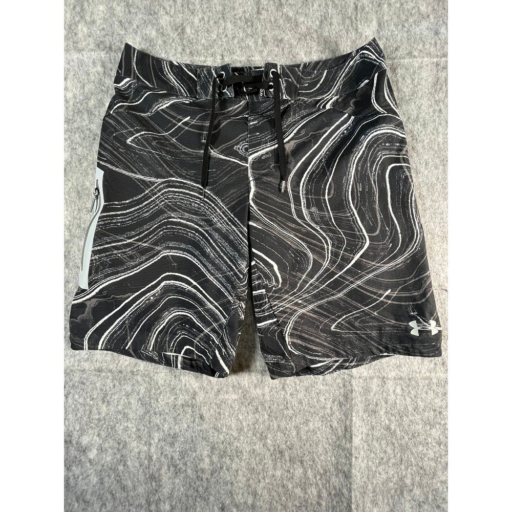 Under Armour Storm1 Board Shorts Mens 34 Black White Marble Swirl Swim Trunks